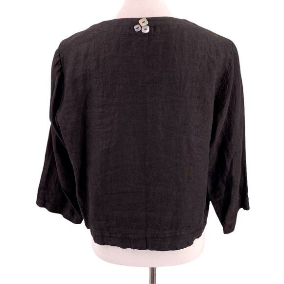 Cut Loose Black 100% Linen MOP Button Jacket Size Small - Picture 5 of 7